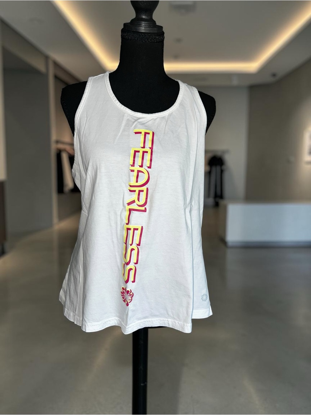 Pro Player White Tank with Vertical Pink and Yellow "FEARLESS" Graphic
